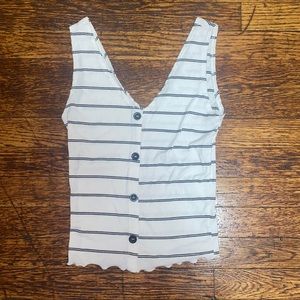 Medium Striped Lettuce-Hem Button Tank